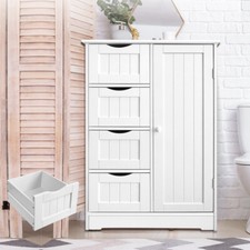 Bathroom Floor Cabinet Cupboard Hallway Storage Unit 4 Drawers 1 Door White