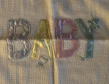 Quiltex Baby Blanket Throw White Satin Letters Baby Vintage Acrylic 40"x40"  