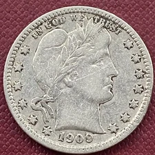 1909 S Barber Quarter 25c Better Grade VF #53381