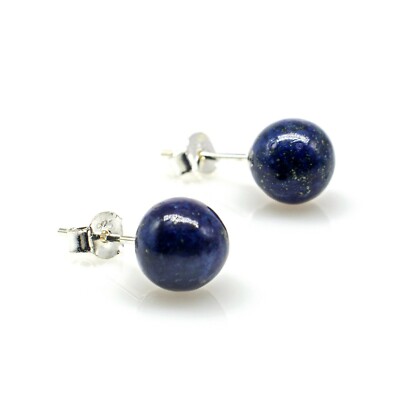 925 Sterling Silver Lapis Lazuli Pearl Earring 8mm