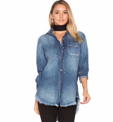 $198 NWT CURRENT ELLIOTT Sz1=S THE PREP SCHOOL BUTTON UP SHIRT RIPPLE W/FRAY HEM