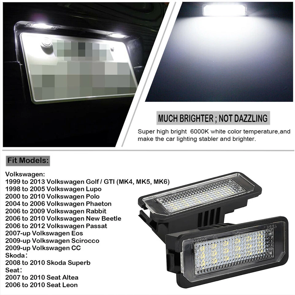 For VW Golf Passat Beetle Porsche 911 987 996 OEM White LED License Plate Lights - Image 3 of 4