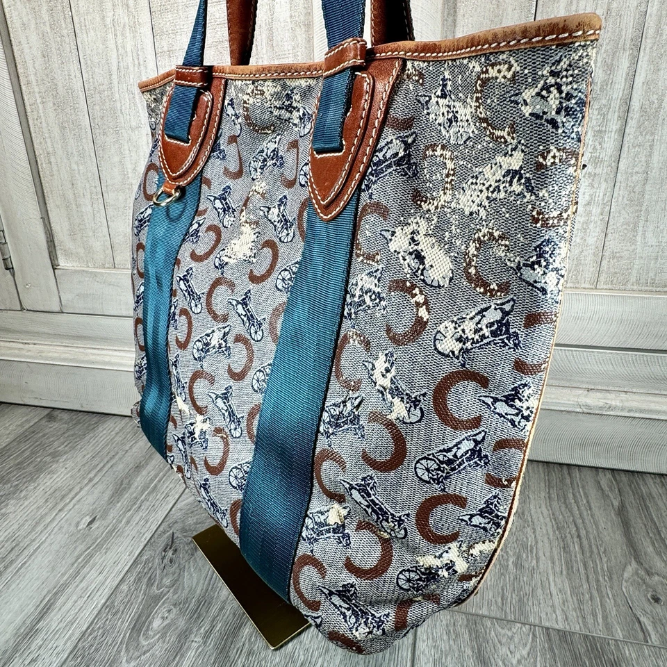 Celine Macadam узор наплечная сумка с короткими ручками подлинный коричневый логотип Aqua ручки - Изображение 4 из 4