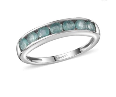 Grandidierite 7 Stone Ring In Platinum Over Sterling Silver Size 8 (0.85ctw)