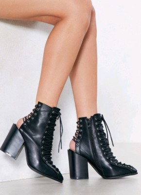 New Nastygal Black open back lace up boots size 5/ 38 nasty gal