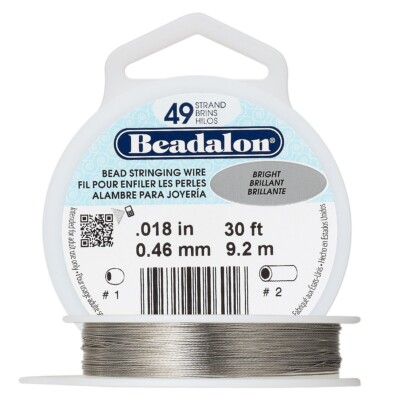 30 Foot Spool Beadalon BRIGHT 49 Strand 0.018'' Diameter Bead Stringing WIRE