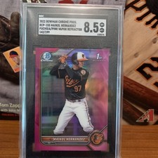 2022 Maikol Hernandez Bowman Chrome 1st BCP-155 Pink Vapor RC /199 SGC 8.5 SP!