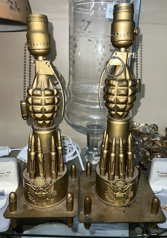 RARE, Pair Of Trench Art Lights. Grenades And Ammo Shells