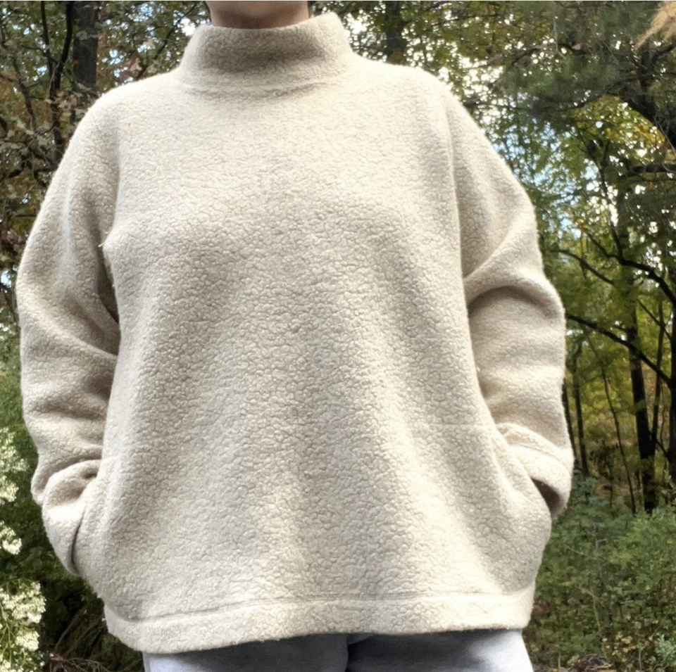 Suéter Suéter Suéter de Colección Eileen Fisher Lana Sherpa Acogedor Cuello Simulado Mezcla de Lana Crema Foto 2 de 4