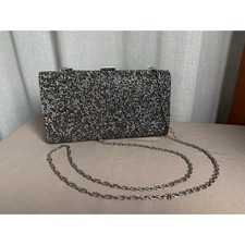 Natasha Beaded Box Clutch Evening Bag Metallic Silver Small