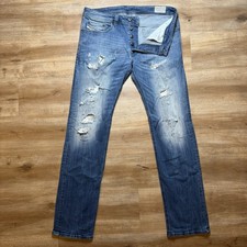 Diesel Safado Jeans Men 32x32 Blue Slim Straight Stretch Thrashed Rockstar Punk