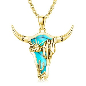 Authentic Western Cowboy Necklace 925 Sterling Silver 14K Gold Plated Turquoise Pendant...