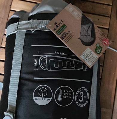 Rocktrail Mumien-Schlafsack Groß, recyceltes Material, 220x76cm, bis -24°C