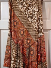 IN Studio Womens VTG Orange, Brown, Beige Pull-on Midi Skirt, M, Boho Style