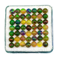 20 Pcs Natural Ethiopian Black Opal 4mm Round Flashy Loose Cabochon Gemstones