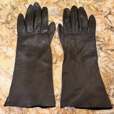 Vintage REAL Leather 1970s Black Women  s Sleek Mid-Length Gloves Size 6.5 NICE 