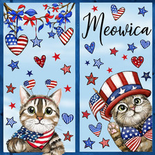 6 Sheets Patriotic Window Clings 4Th of July American Flag Cat Star Stripe Windo