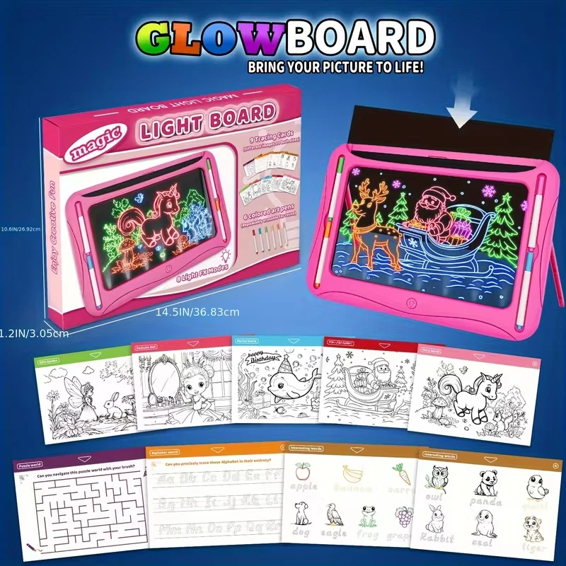 LED Light Up Drawing Board Kids Doodle Pad w/ 8 FX Modes, 6 Markers, Travel Toy - Image 3 of 3