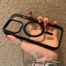 For iPhone 16 Pro Max Transparent Magnetic Phone Case Shockproof Acrylic