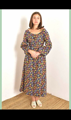 Fritzi of California - Vintage 1970 s Purple Butterfly Midi Dress - Small