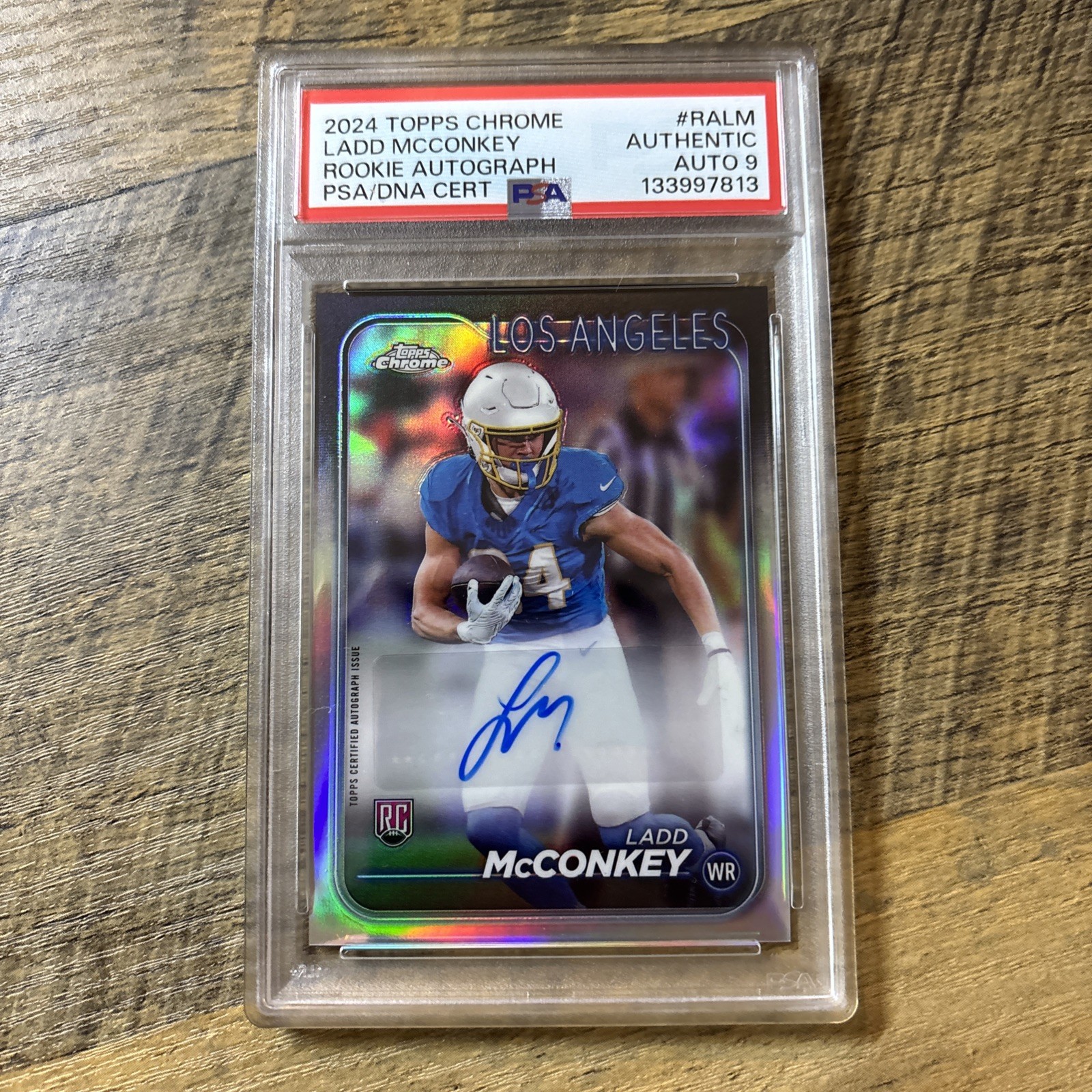 2024 Topps Chrome Ladd McConkey Rookie Auto RC Rookie #RA-LM Chargers PSA Auto 9