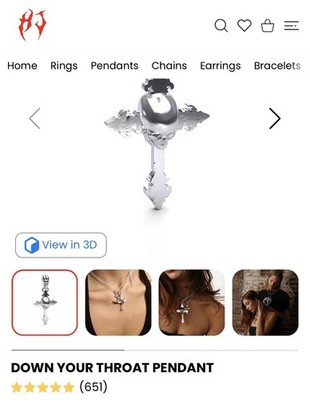 HJ mini Down Your Throat Cross Pendant 925 italy