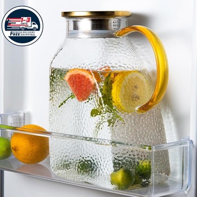 Jarra de vidrio con tapa y pico, 1.8 litros (60 oz) con asa y tapa