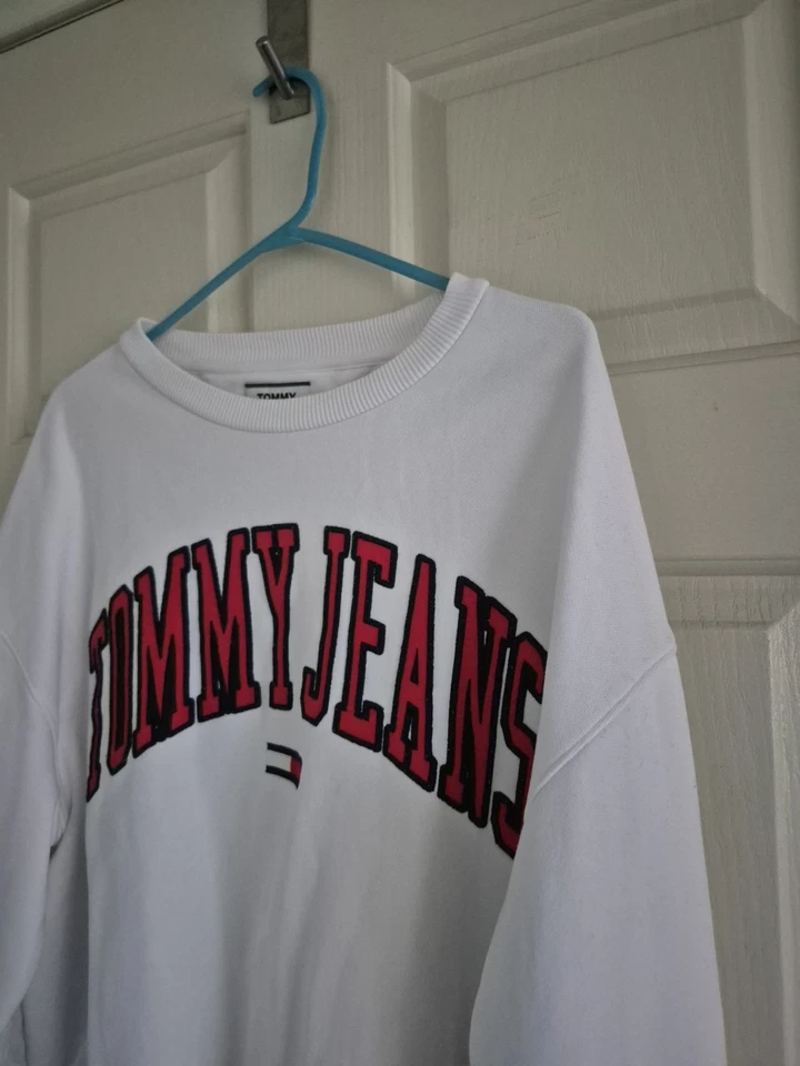 TOMMY JEANS Mens White Red Logo Crew Neck Jumper Size M - image 2 of 4