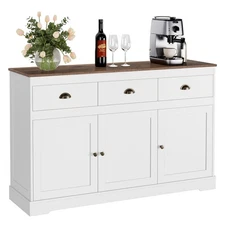 White Buffet Cabinet Storage Sideboard Farmhouse Server Bar Wine Cabinet with...