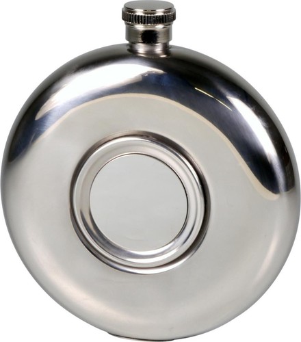 Flachmann Edelstahl 10oz /300 ml poliert, Rund mit Faltbecher