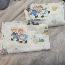 Vintage Raggedy Ann And Andy Flat Fitted Set Sheet Twin Retro Clean