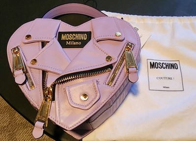 Moschino By J. Scott Biker  Leather Heart Shaped Shoulder Bag Lavender Rare NWT!