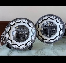 Royal Stafford Coven Halloween Salad Plates Set of 2 - 8.5" Witches Black & Whit