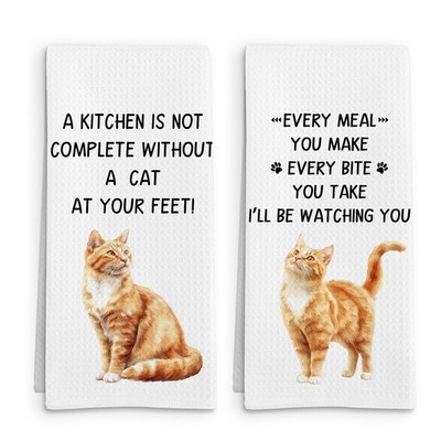 2 PCS 16x24 Inch Orange Tabby Cat Kitchen Towels Decorative Tea Dish Towels