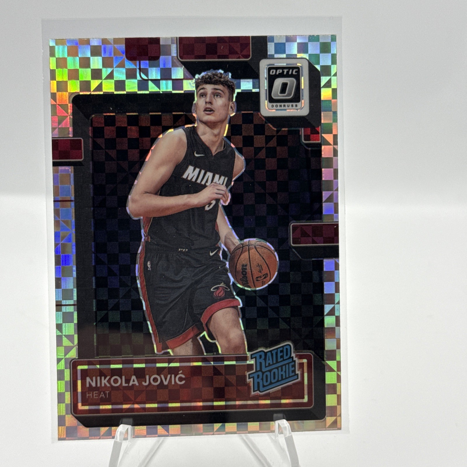 NIKOLA JOVIC 2022-23 Panini Optic #224 Checkerboard Prizm SSP Rookie Heat RC