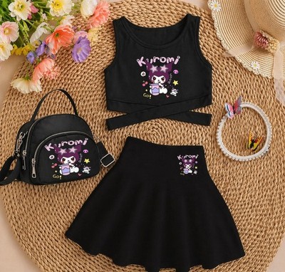 New 3pc Sanrio Kuromi Tank Top, Skirt, Crossbody Purse With Top Handle
