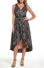 Eliza J Belted Lace High/Low Dress Sz 6 Black-Nude