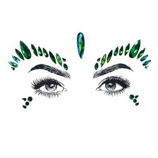 Blue-Green Halloween Face Jewels Rhinestone Tattoo Stickers