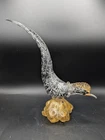 Murano Art Glass Black Silver Gold Fleck Bullicante Pheasant Bird Sculpture