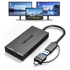 WAVLINK USB 3.0 or C to Dual HDMI 4K 60hz Splitter Extended Display Black
