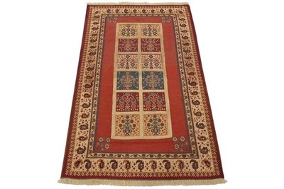 Gabbeh Rug 3 5  x 5 4  Red Wool Vintage Tribal Hand-Knotted Oriental Carpet