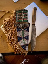 Native Indian Style Beaded Handmade Hide Knif...