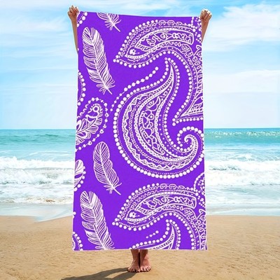 1 Pg Ultra-Soft Rainbow Paisley Feather Beach Towel - Fast-Drying Microfiber,