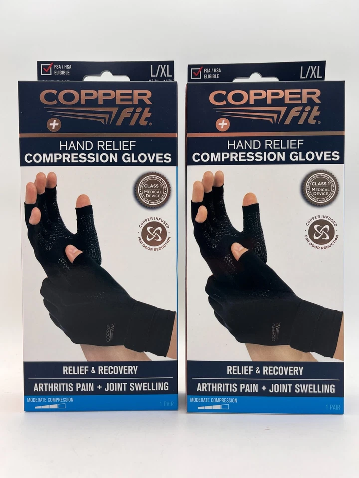 Copper Fit CFHRLXL111318 Hand Relief Compression Gloves - Large/Extra Large