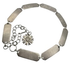 Vintage Silver Tone Textured Panels Waist Belt Women  s w/ Knight Crest Charm