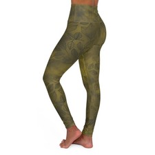Leafy Pattern High Waisted Yoga Leggings, Athletic Wear, Fitness Apparel, ... 