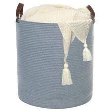 XX-Large Cotton Rope Basket, 20'' x 16'' Rope Baskets with Leather Handles, 8...