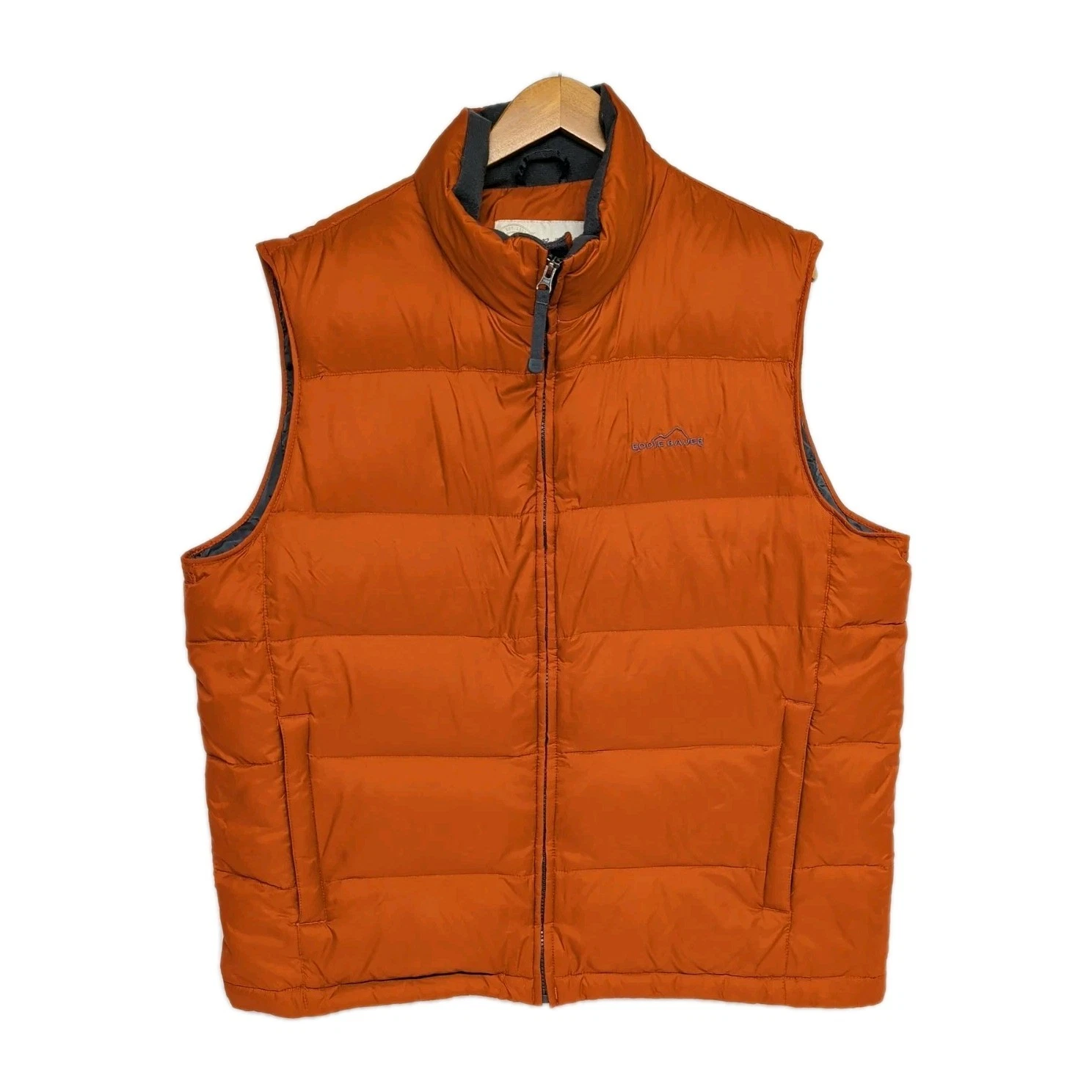Eddie Bauer Premium Goose Down Puffer Vest Mens XL Orange SLeeveless Full Zip