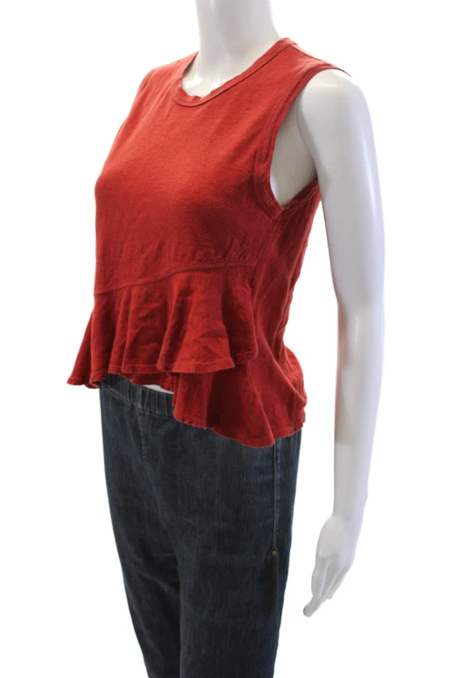 Top tejido de lino con volantes cuello redondo sin mangas ALC para mujer rojo talla extra pequeña Foto 2 de 4