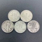 Lot of 5 Walking Liberty Silver Half Dollars 90% Silver